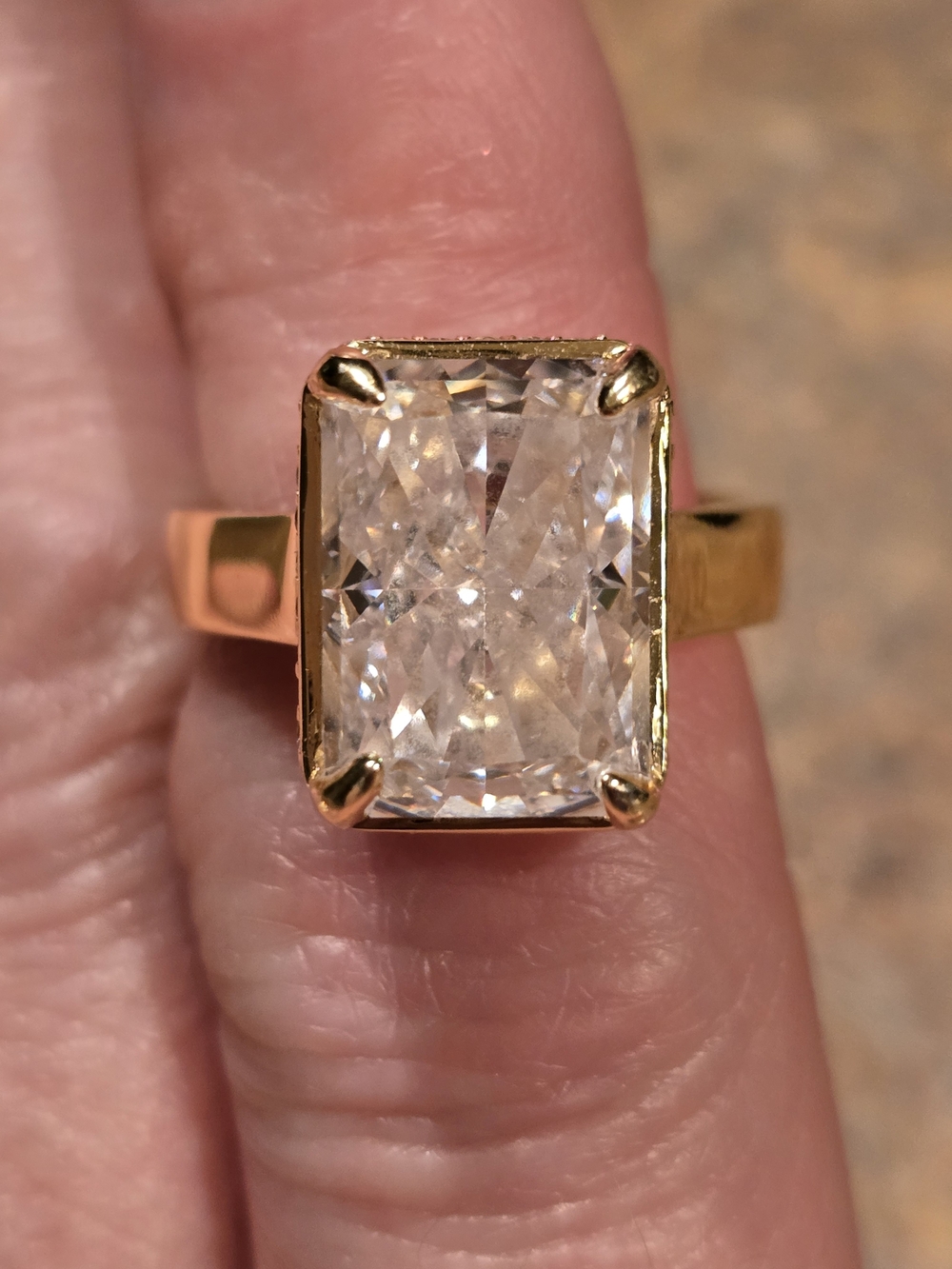 Gold-Tone Radient-Cut Clear Stone Ring - Women's Engagement Ring SZ. 8.5